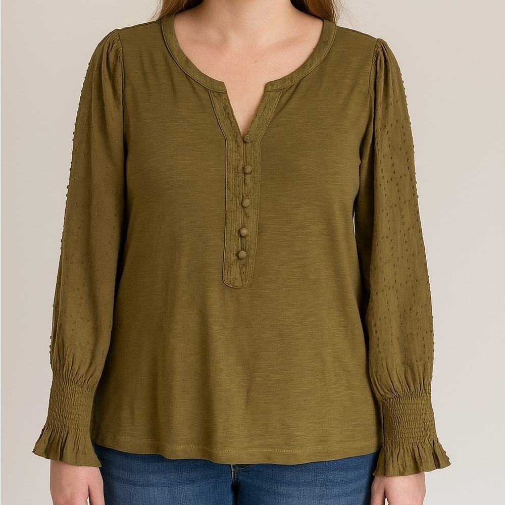 Women’s Boho Design History Olive Button-Front Blouse